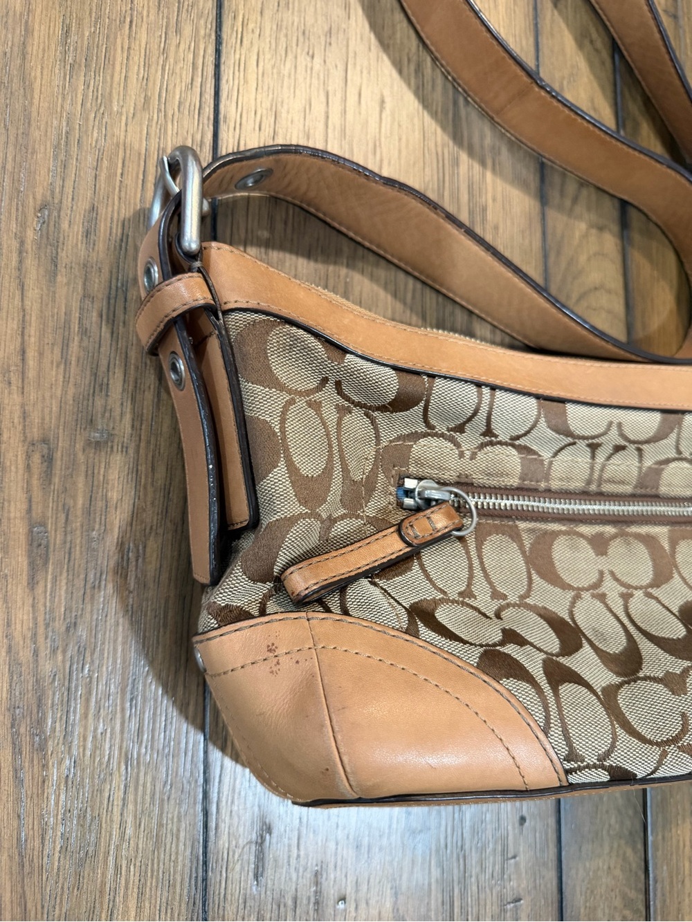 Coach Tan Signature Jacquard Crossbody with Leather Trim Authentic - Picture 3 of 16